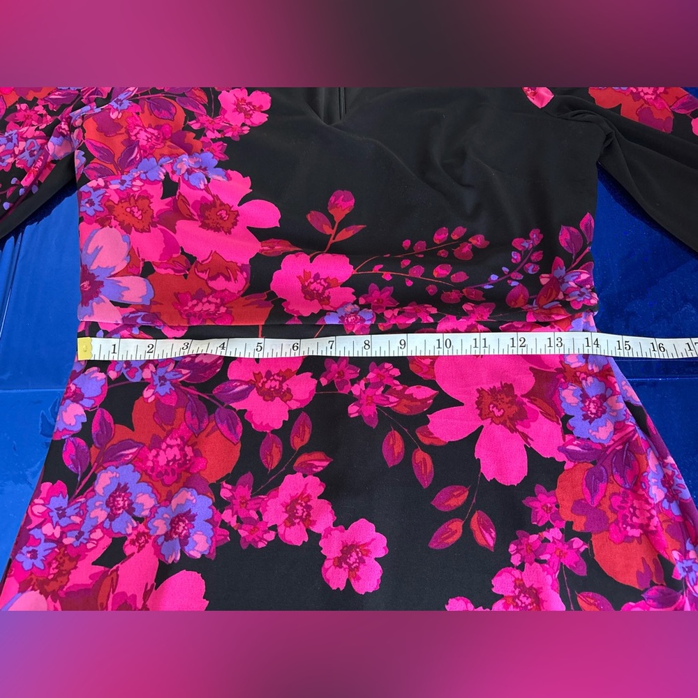 London Times Black Sheath Dress with Hot Pink Floral Print - Picture 6 of 11